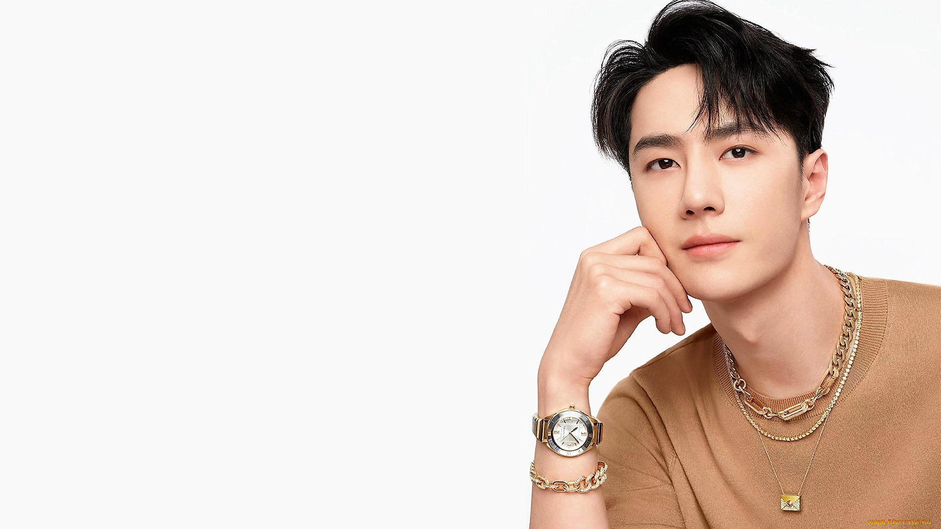 мужчины, wang, yi, bo, актер, футболка, часы, украшения