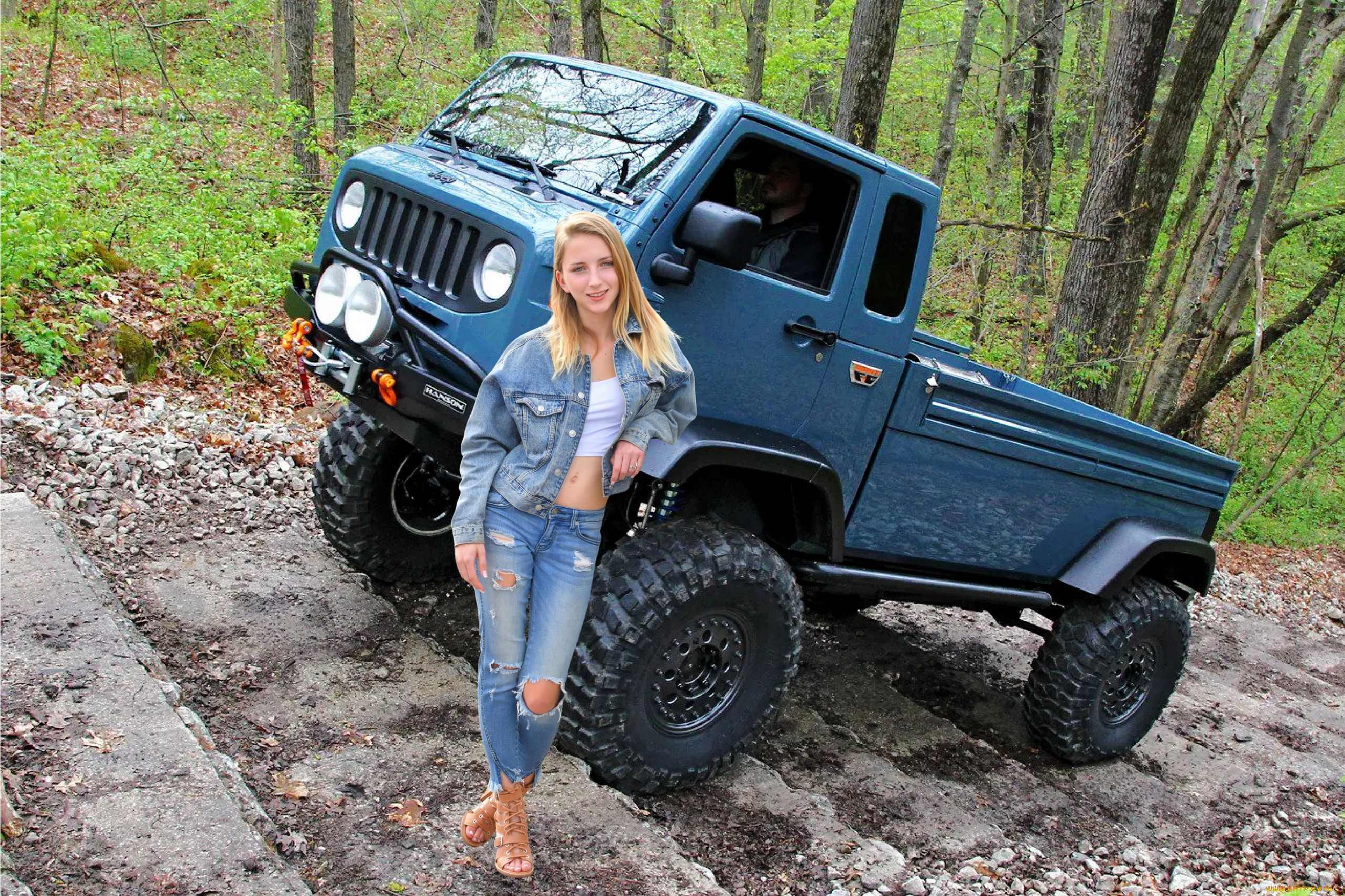 девушки, -, блондинки, , светловолосые, грузовик, джинсовый, костюм