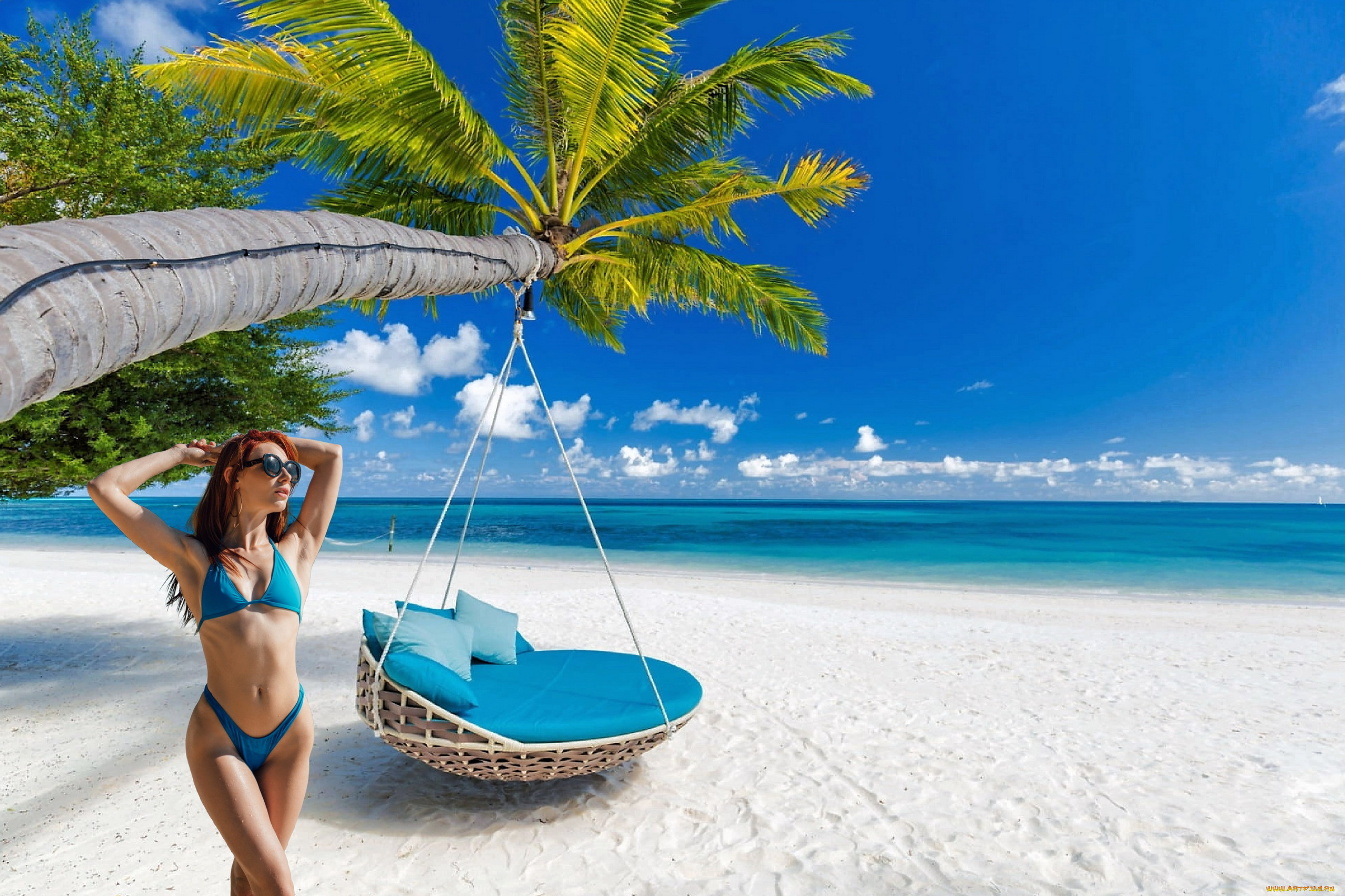 девушки, lacy, lennon, море, пальмы, бикини, очки