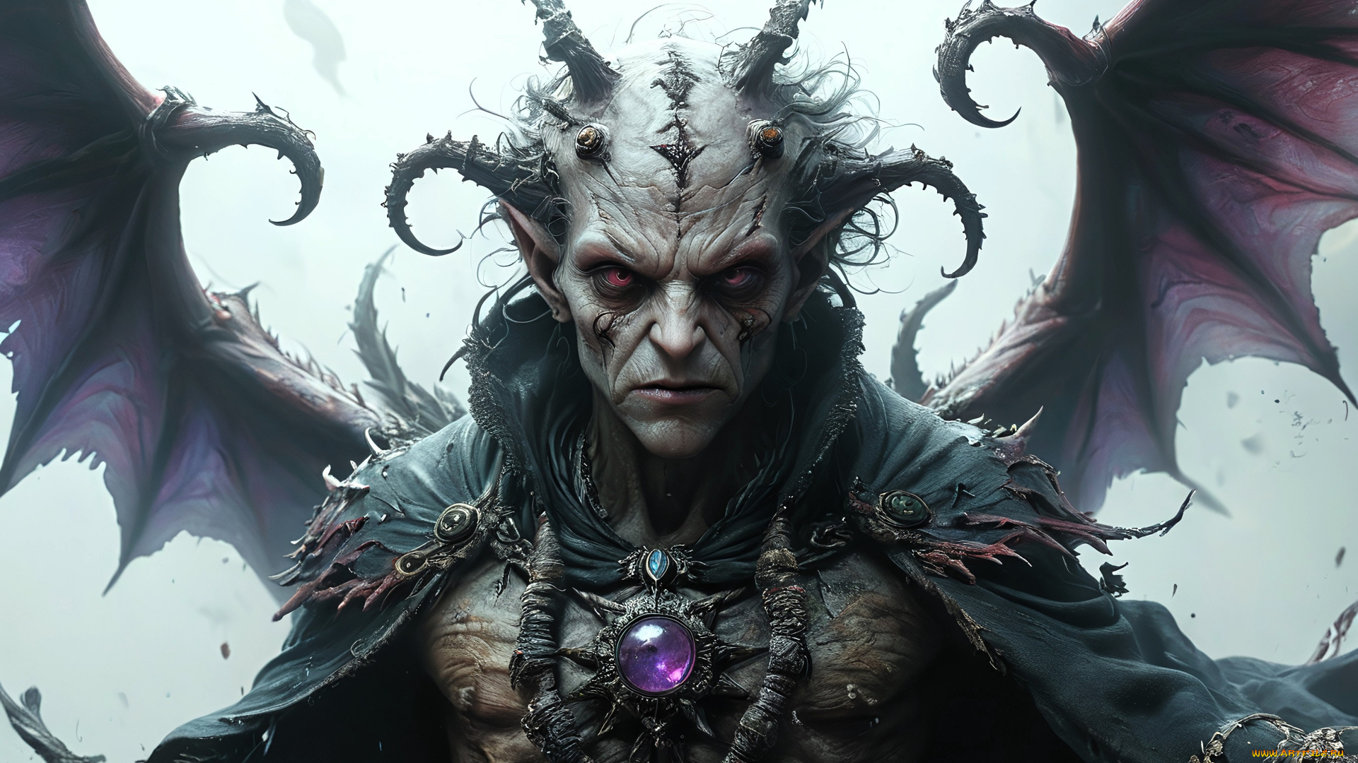 3д, графика, существа, , creatures, демон, крылья, плащ, рога, украшения