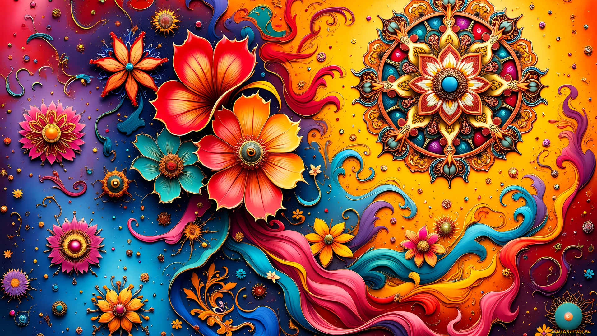 рисованное, абстракция, цветы, узоры