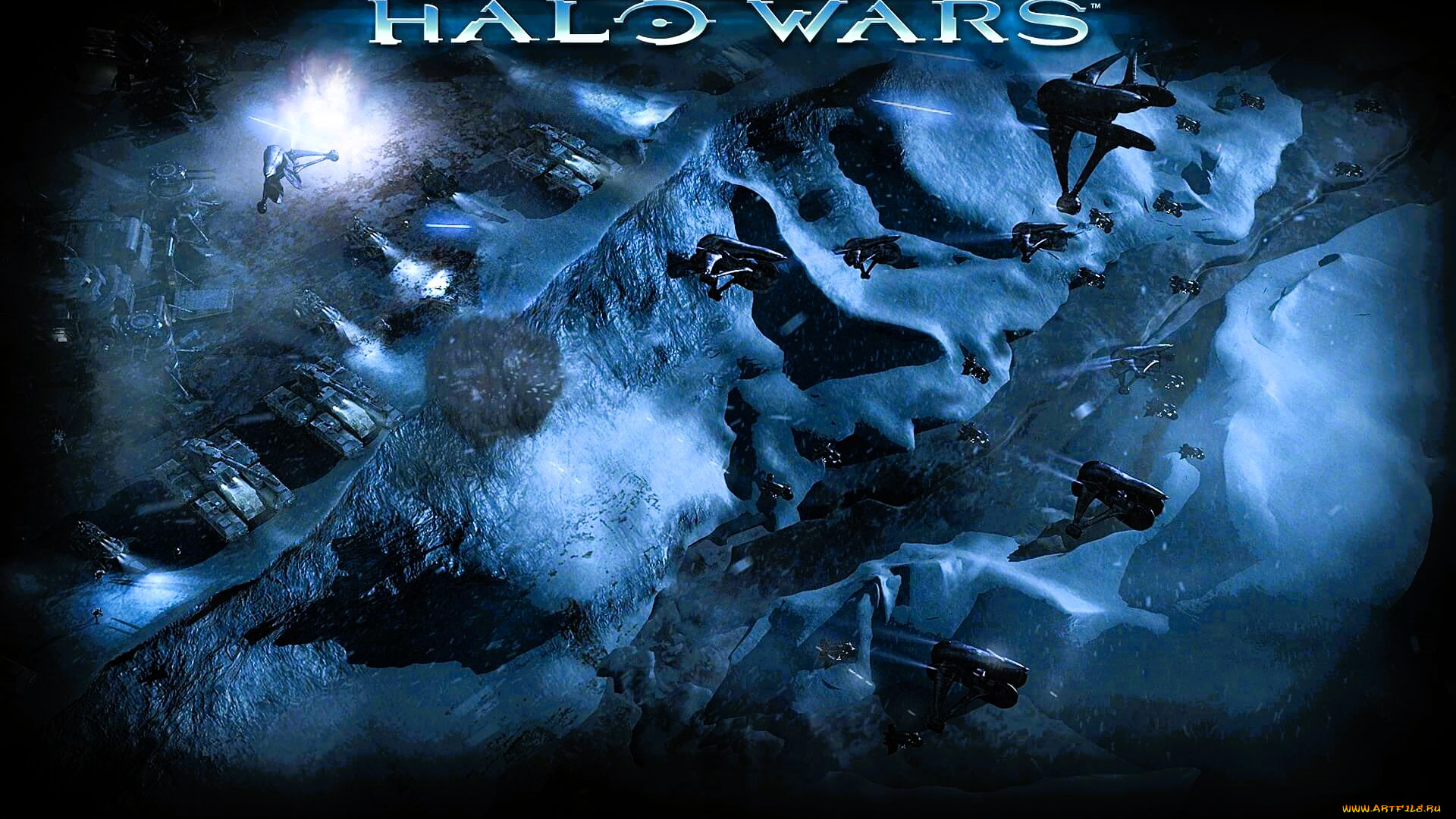 видео, игры, halo, wars, ночь, снег, окопы, позиции, техника, война