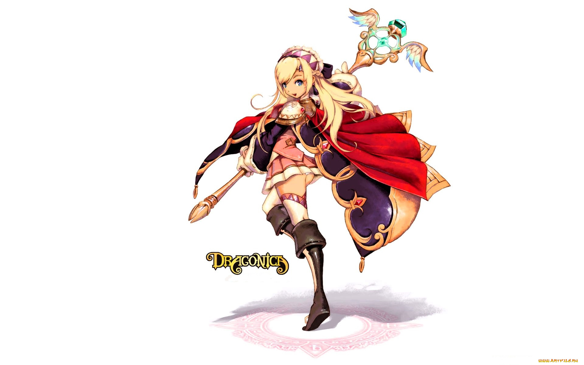видео, игры, dragonica, девушка, наряд, плащ, посох