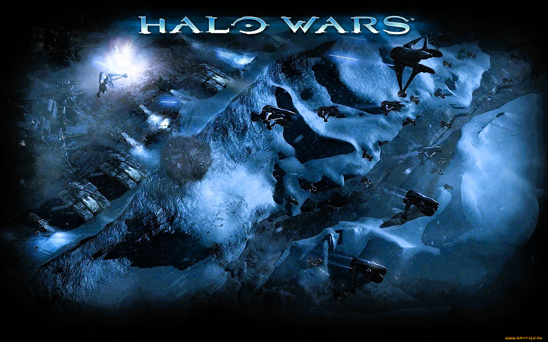 видео, игры, halo, wars, ночь, снег, окопы, позиции, техника, война