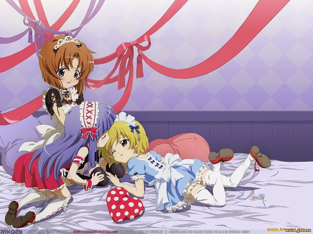 аниме, higurashi, no, naku, koro, ni, ryuuguu, rena, furude, rika, houjou, satoko