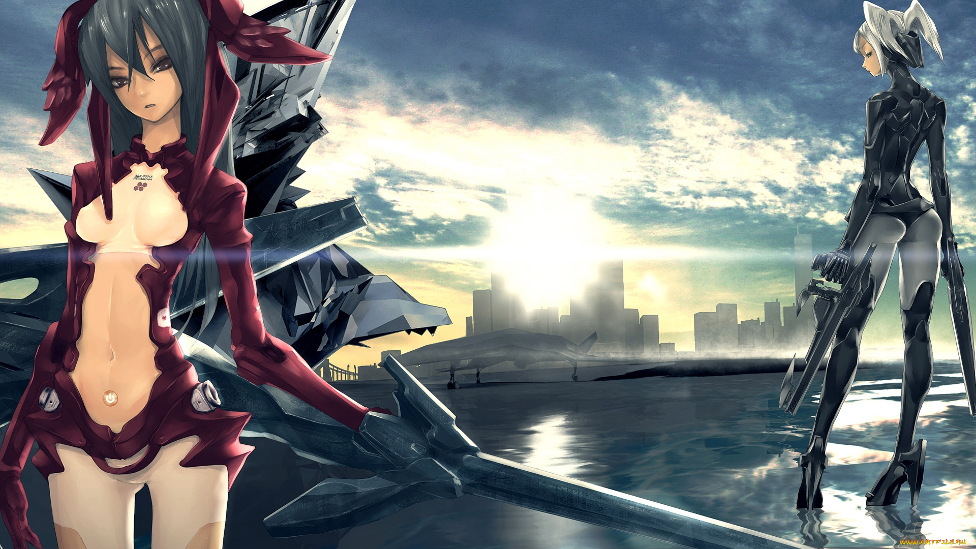 аниме, weapon, blood, technology