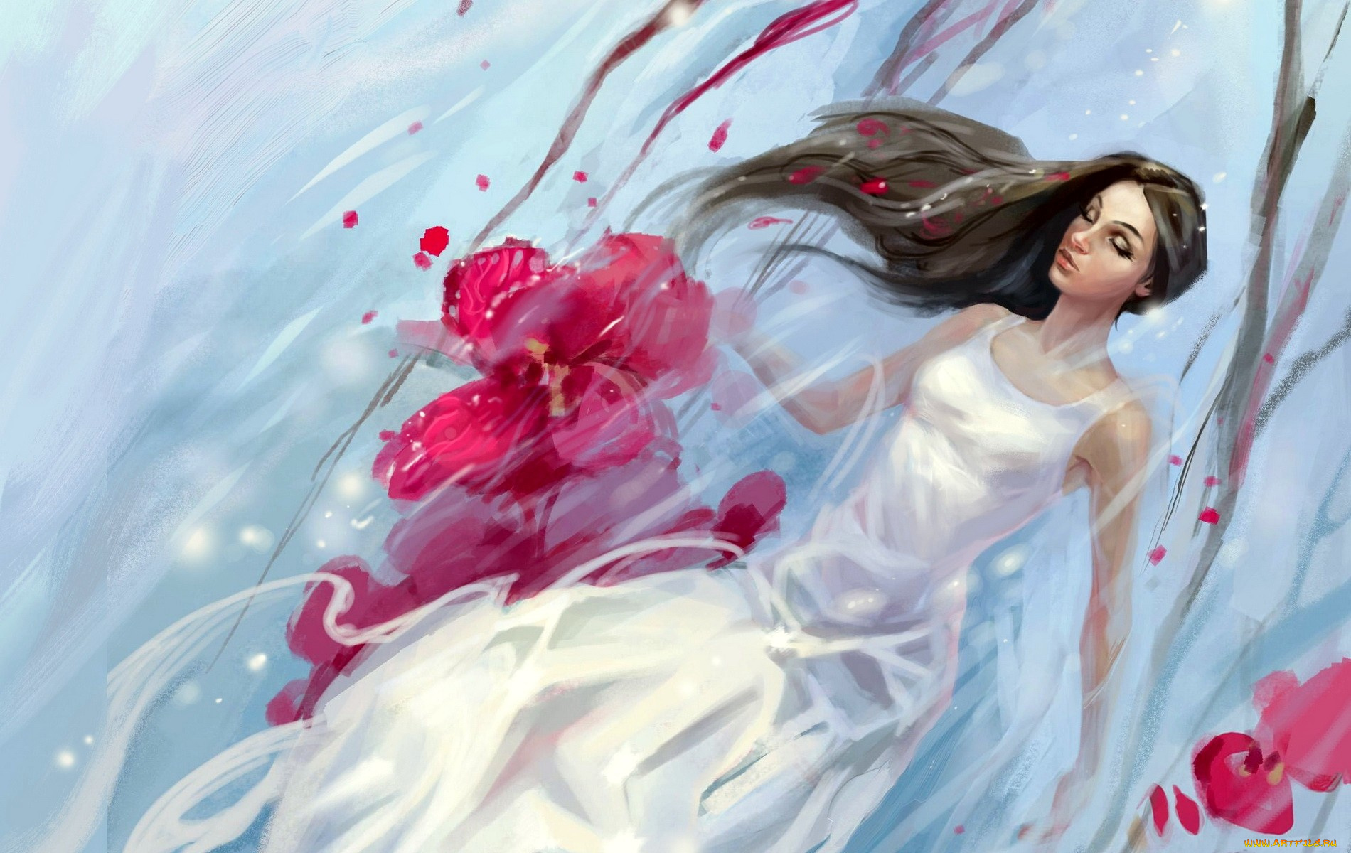 рисованные, люди, цветы, девушка