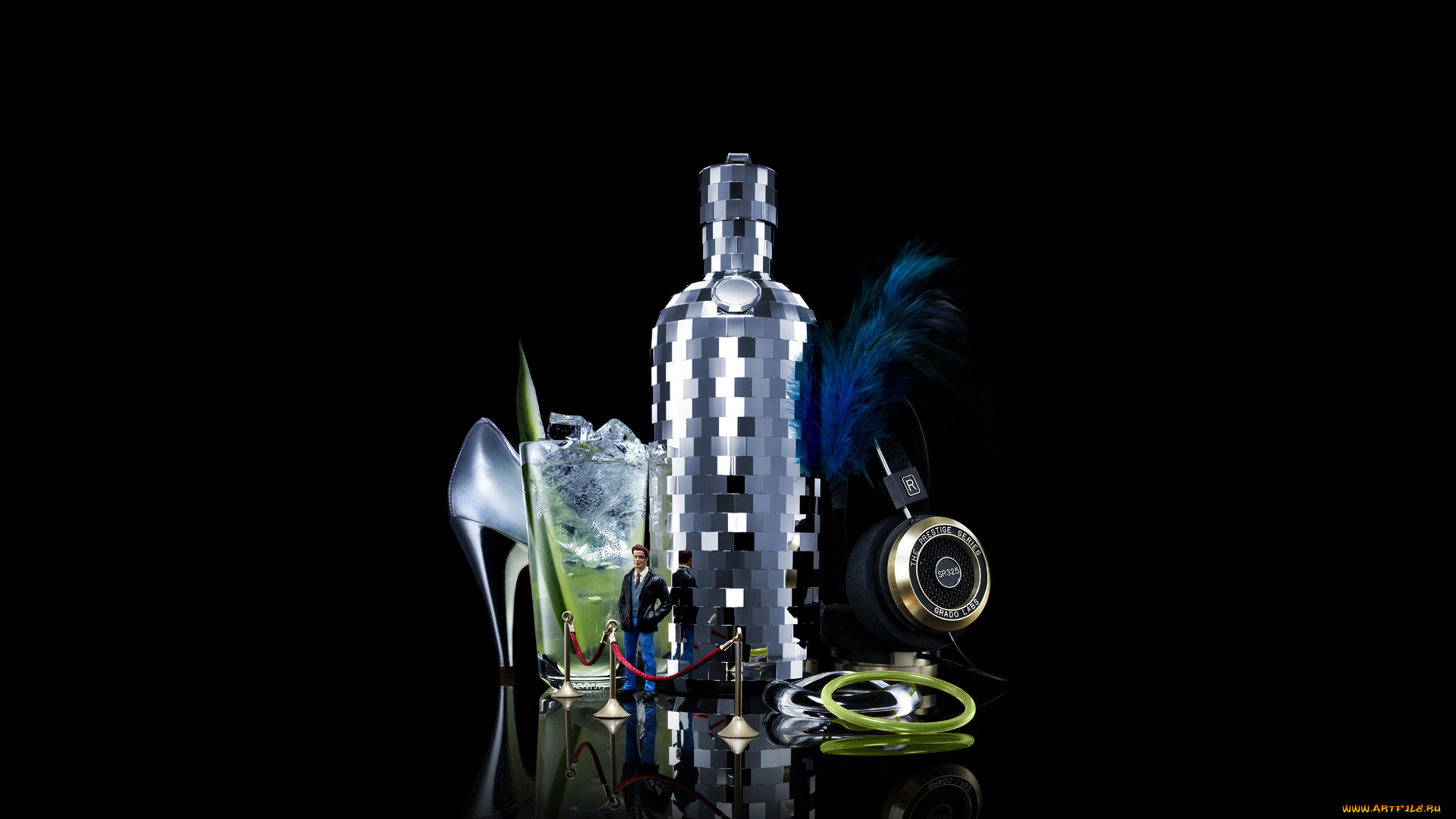 3д, графика, другое, черный, фон, бутылка, клуб, гламур