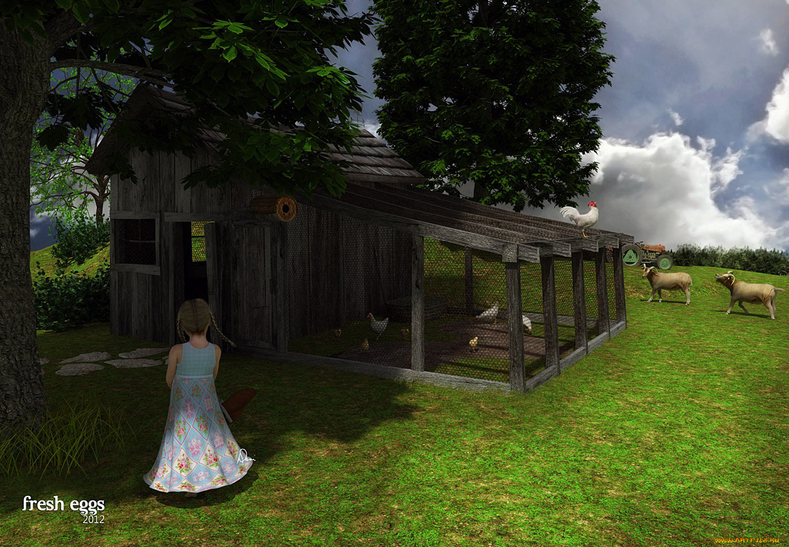 3д, графика, realism, реализм, девочка, двор