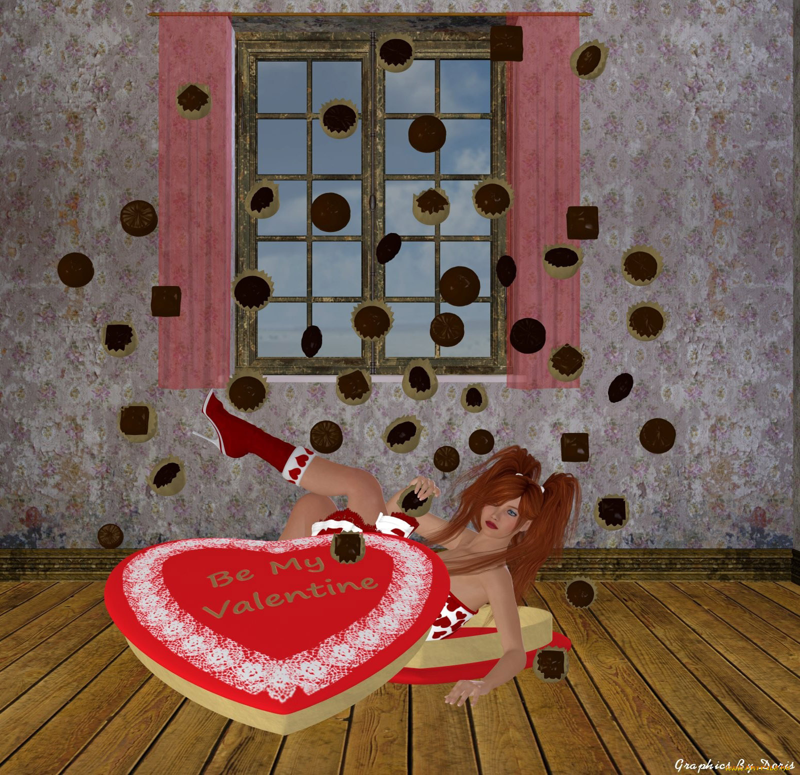 3д, графика, holidays, праздники, девушка, сердечко