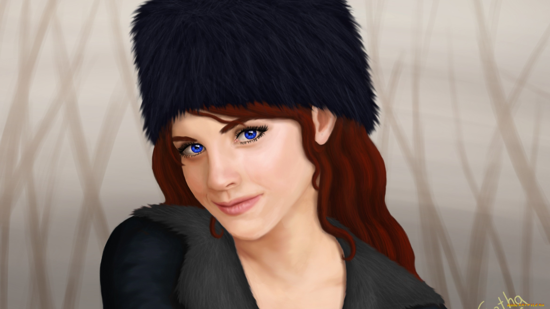 рисованные, люди, взгляд, улыбка, девушка