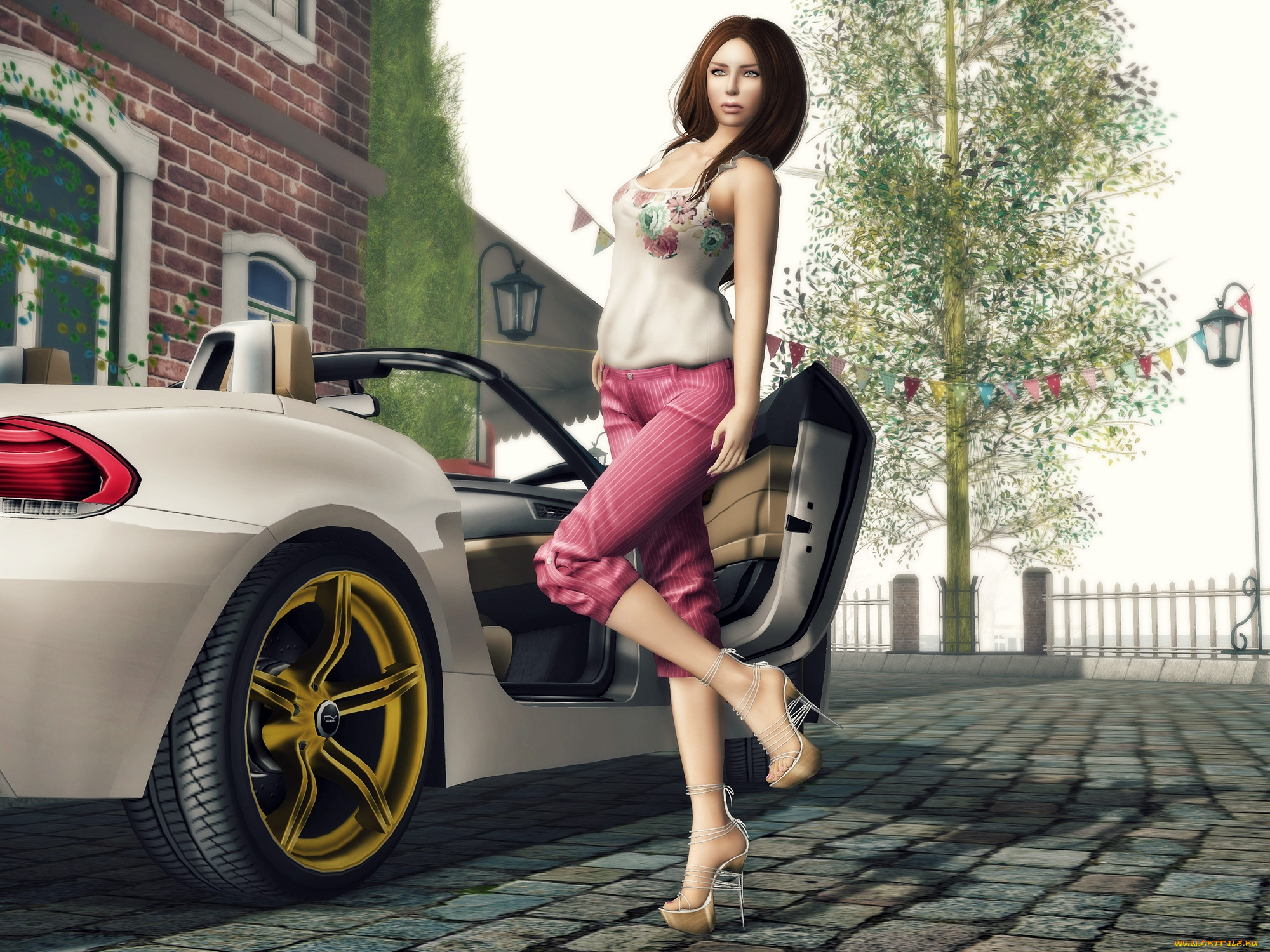 3д, графика, people, люди, авто, девушка