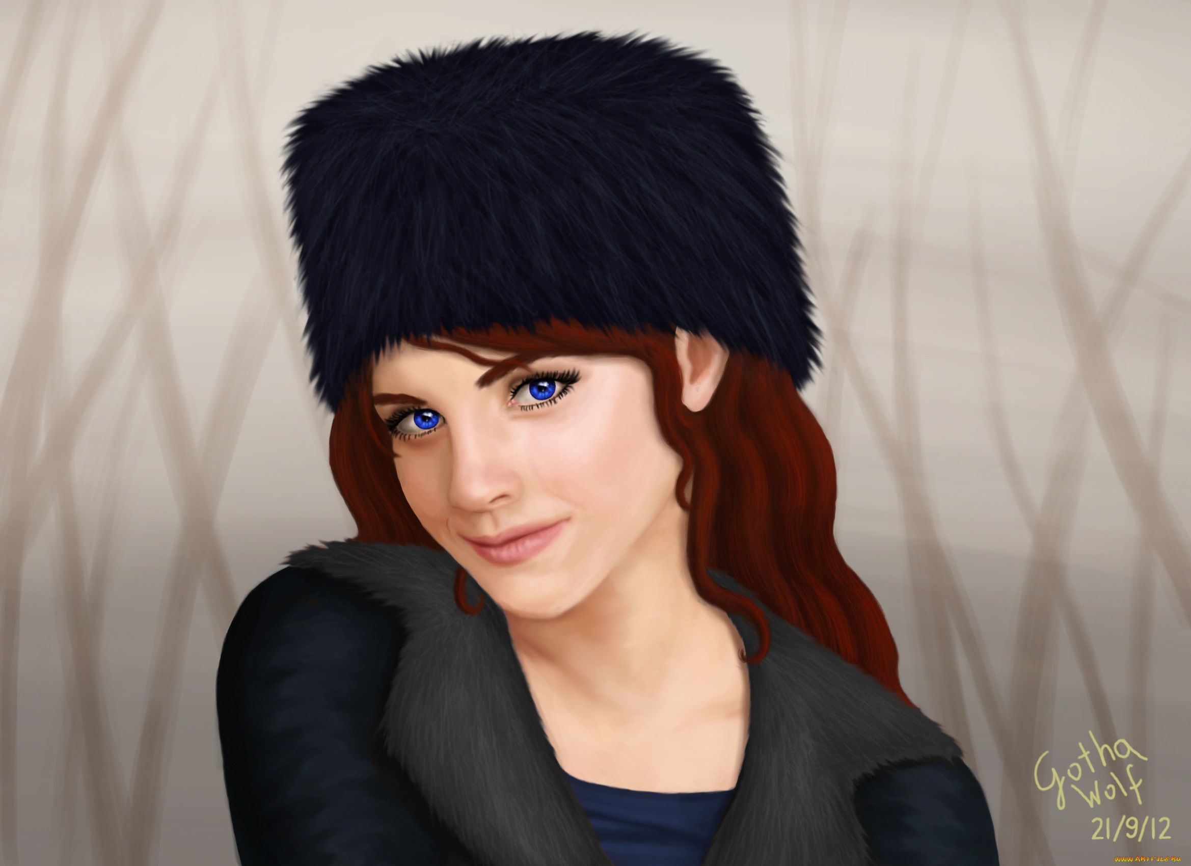 рисованные, люди, взгляд, улыбка, девушка