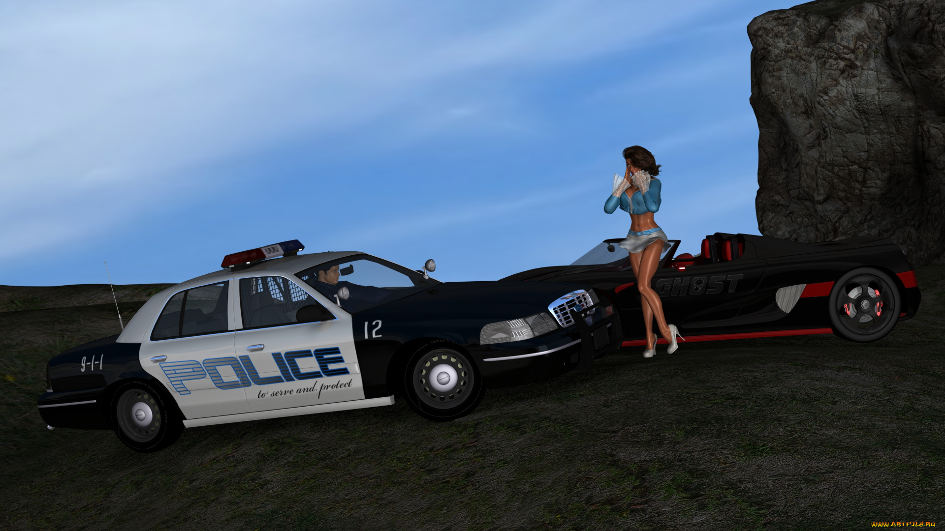 3д, графика, люди, , people, автомобиль, взгляд, девушка