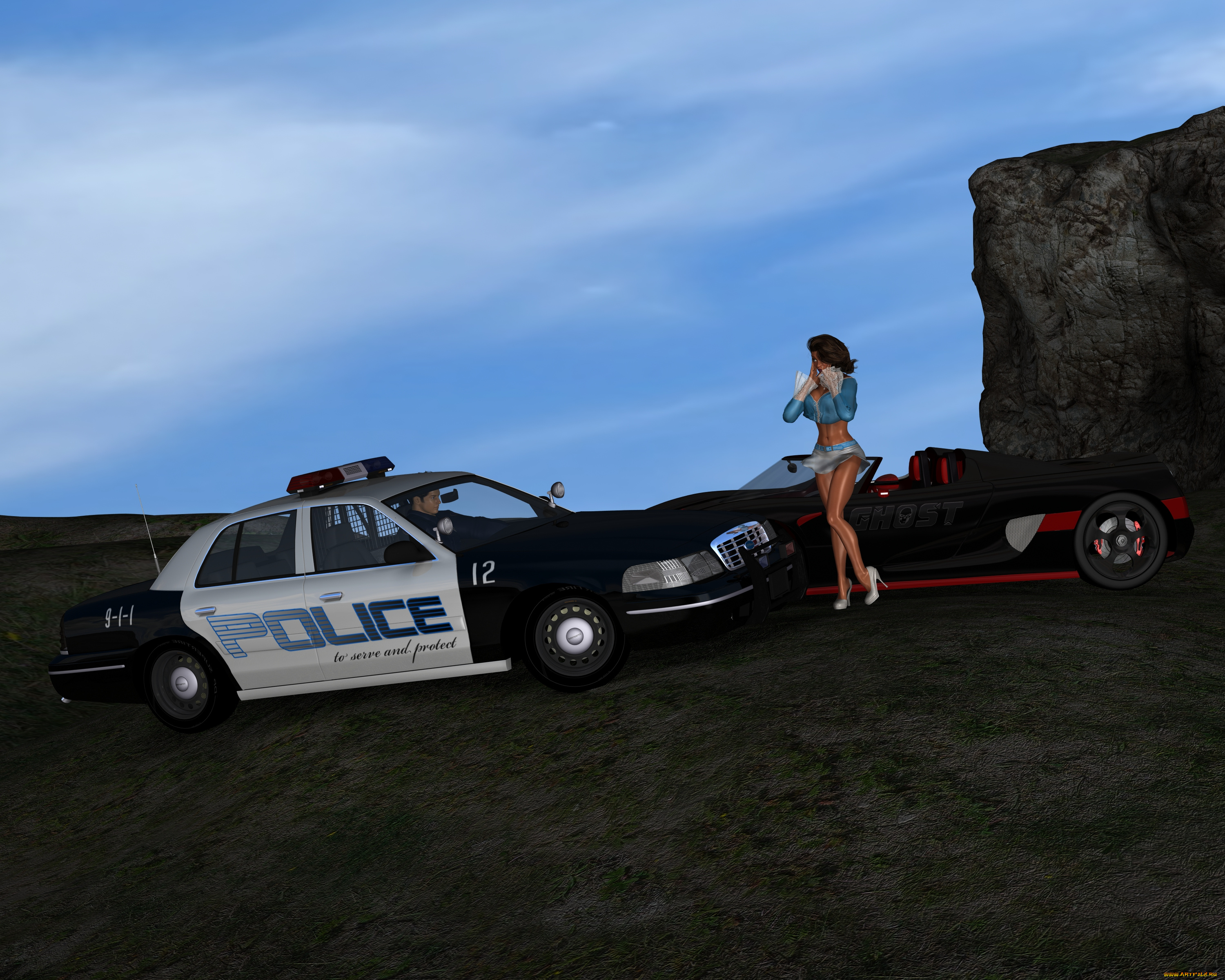 3д, графика, люди, , people, автомобиль, взгляд, девушка