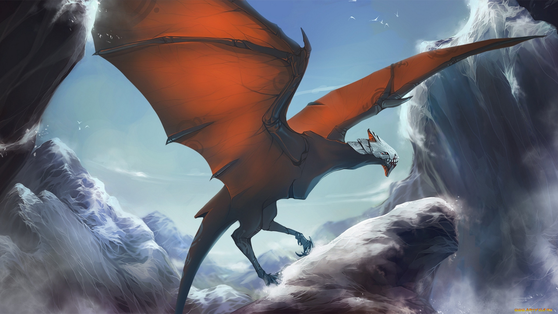 фэнтези, драконы, птицы, горы, дракон, udonnodu, природа, кровь