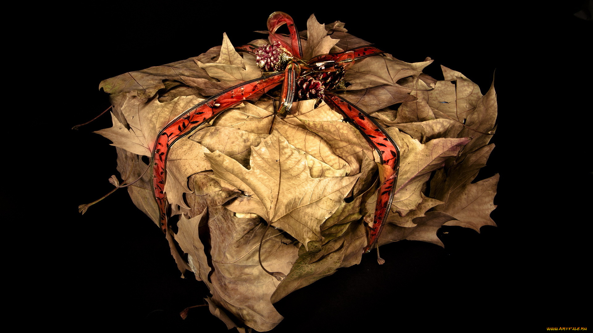 праздничные, подарки, и, коробочки, подарок, листья, коробка