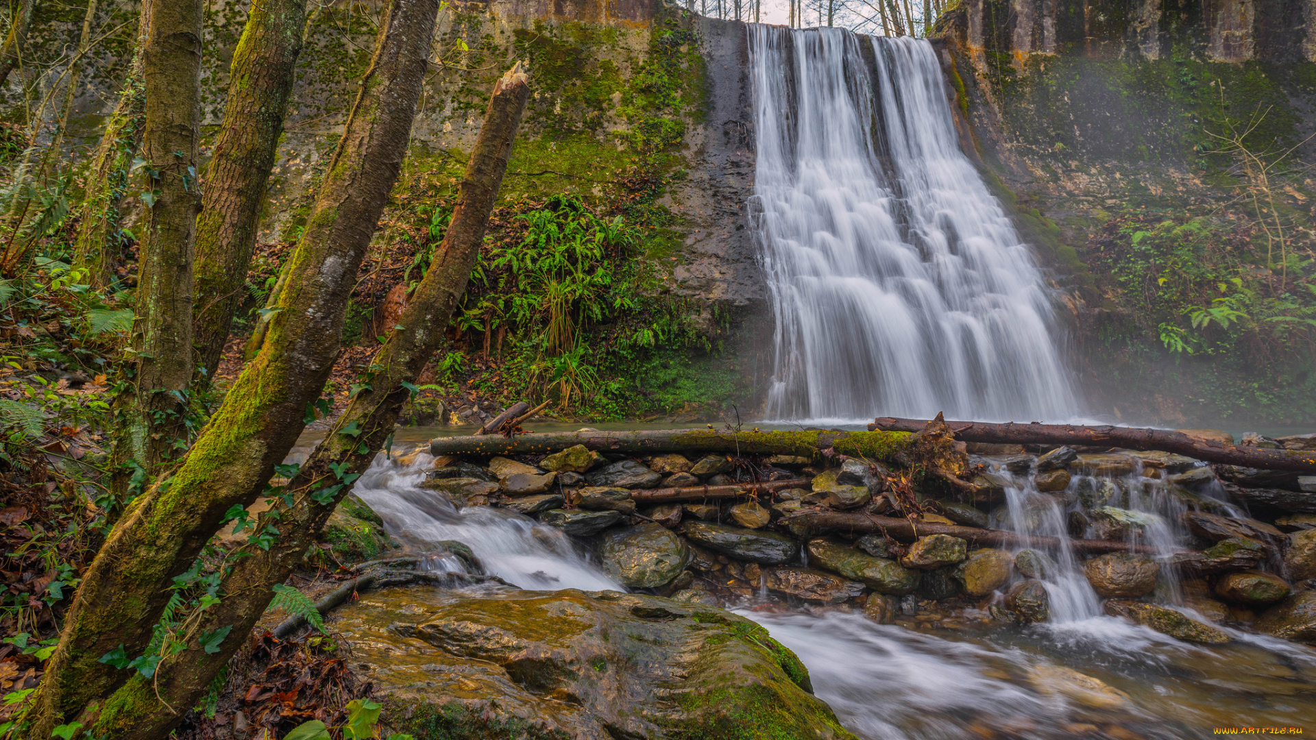 природа, водопады, река, лес, водопад
