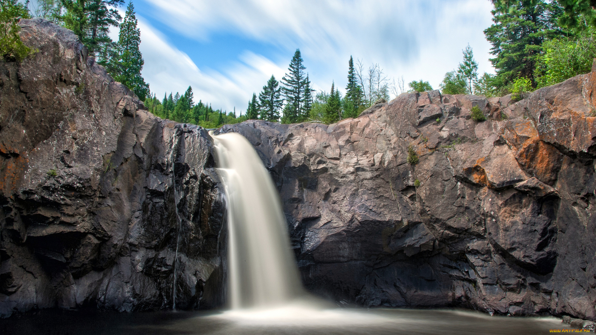 природа, водопады, водопад, река, лес