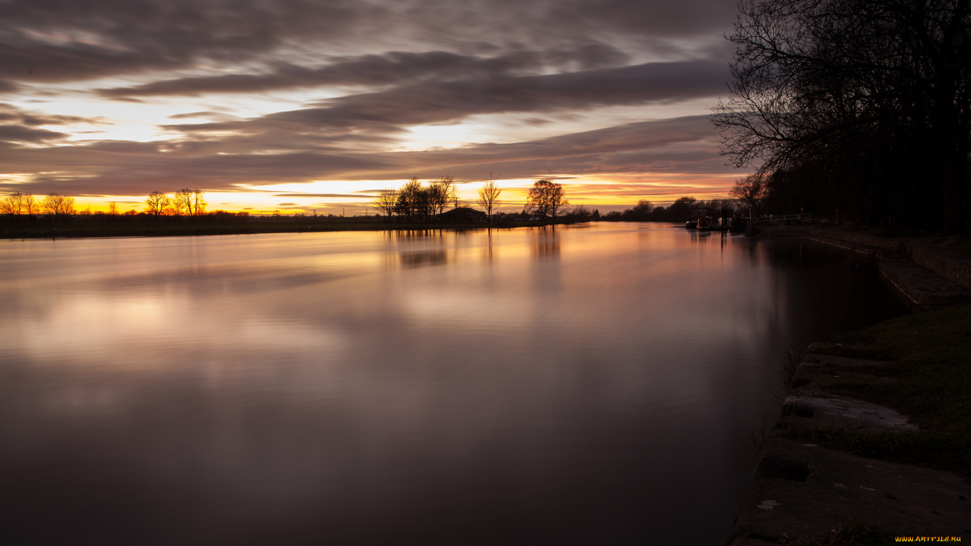 природа, восходы, закаты, облака, вечер, пруд, озеро