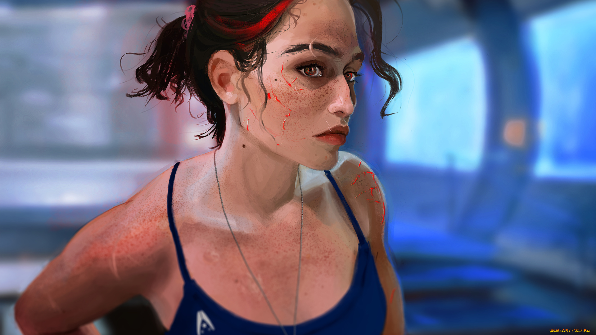 видео, игры, mass, effect, девушка, art, mass, effect, shepard, взгляд, лицо