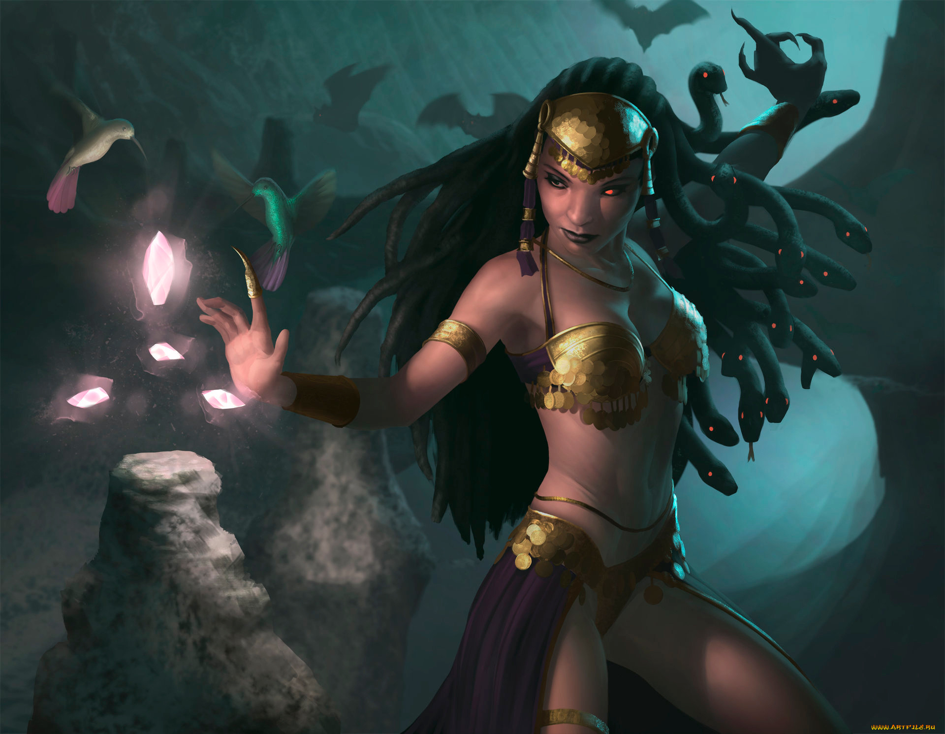 фэнтези, существа, тело, грудь, арт, магия, змеи, бог, богиня, девушка