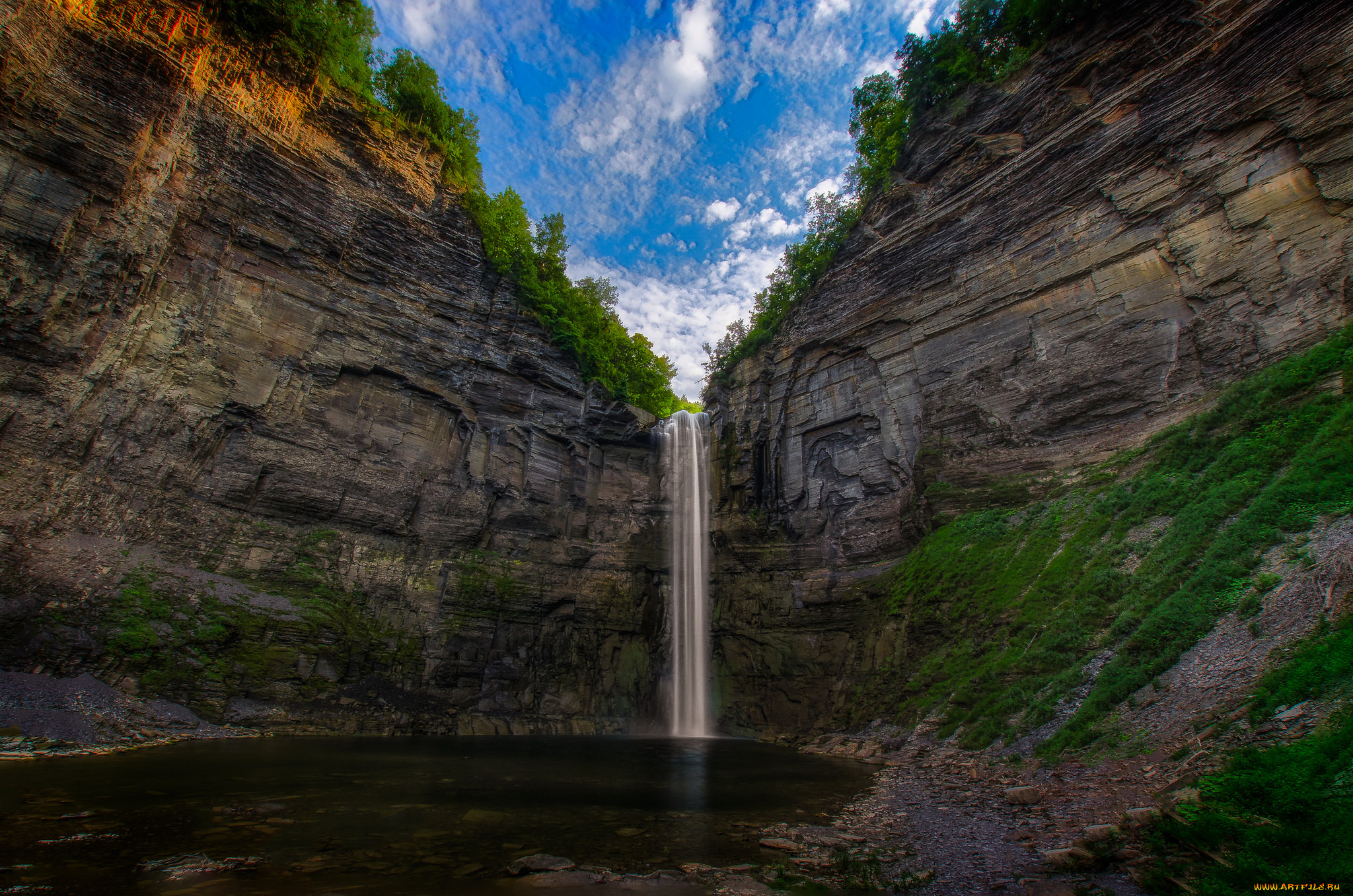 природа, водопады, водопад, лес, река