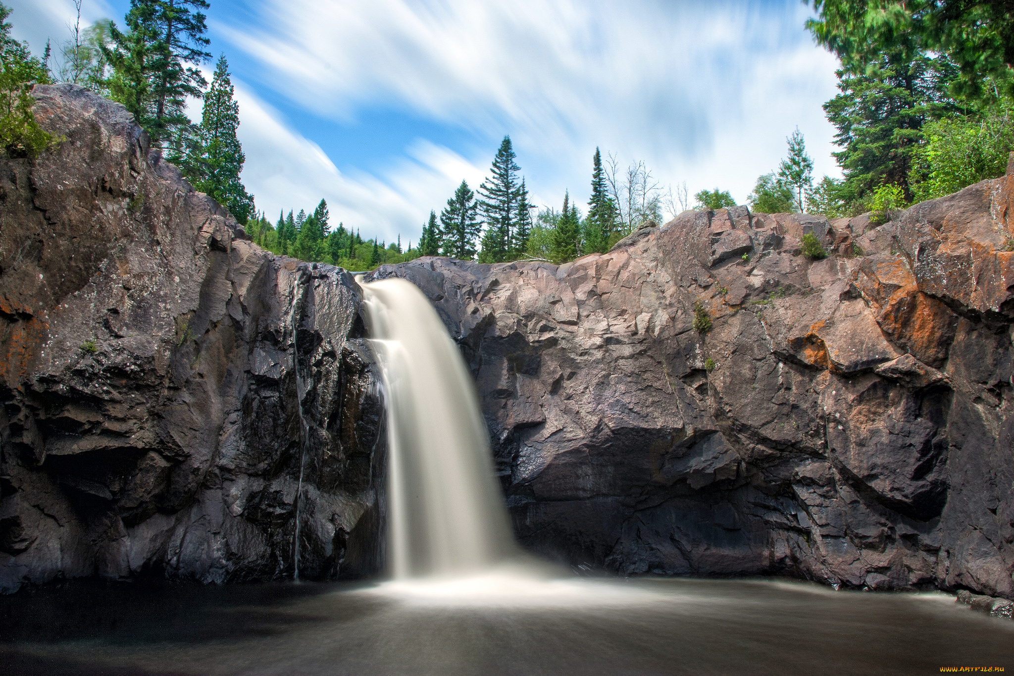 природа, водопады, водопад, река, лес