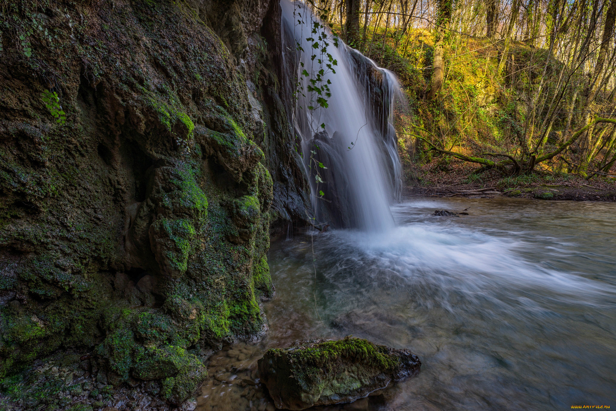 природа, водопады, лес, река, водопад