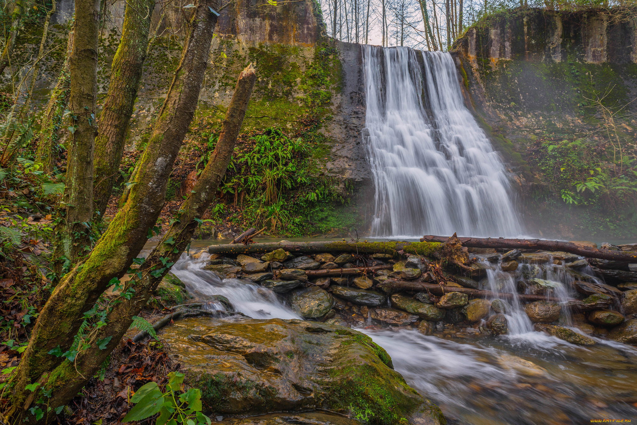 природа, водопады, река, лес, водопад