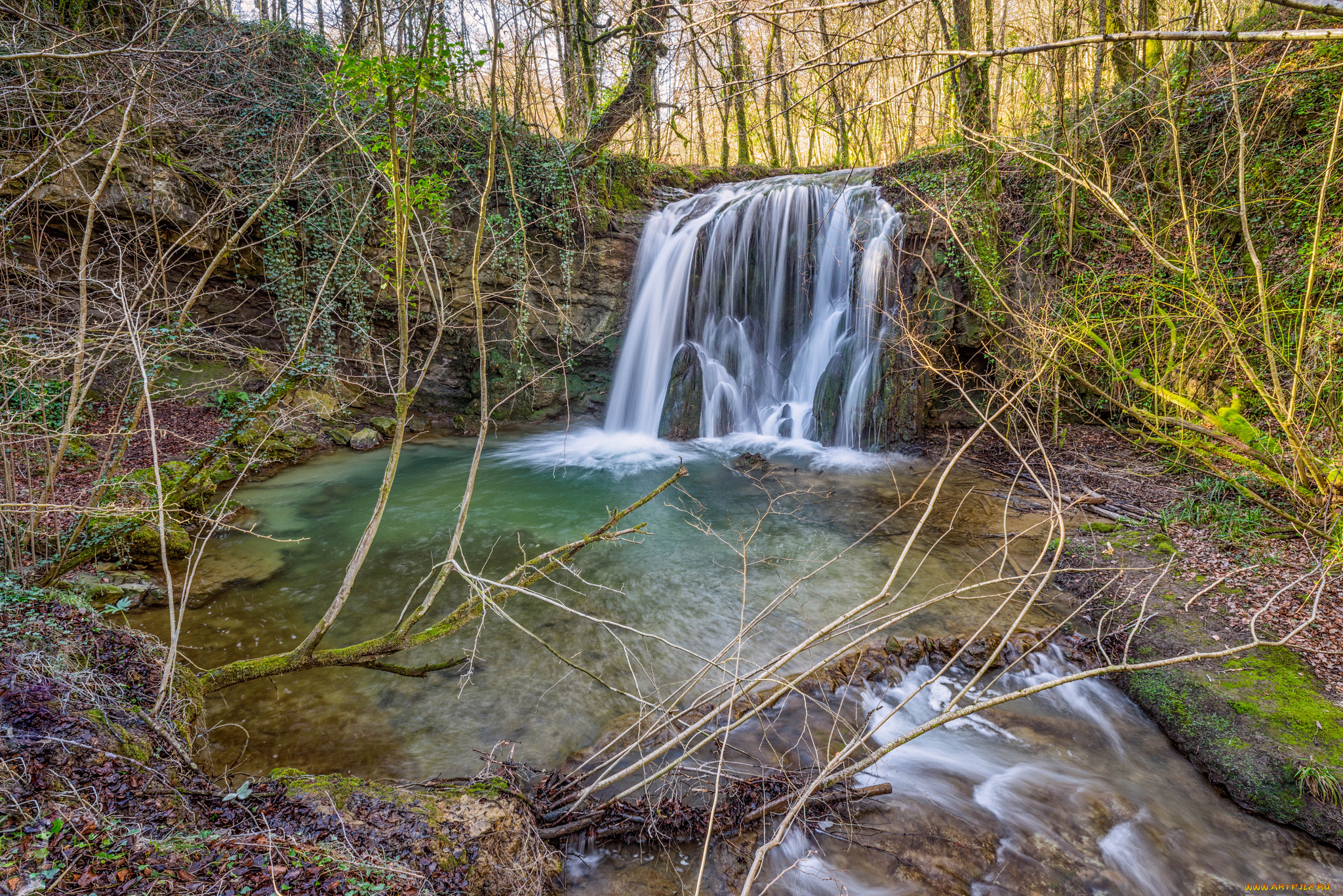 природа, водопады, водопад, лес, река