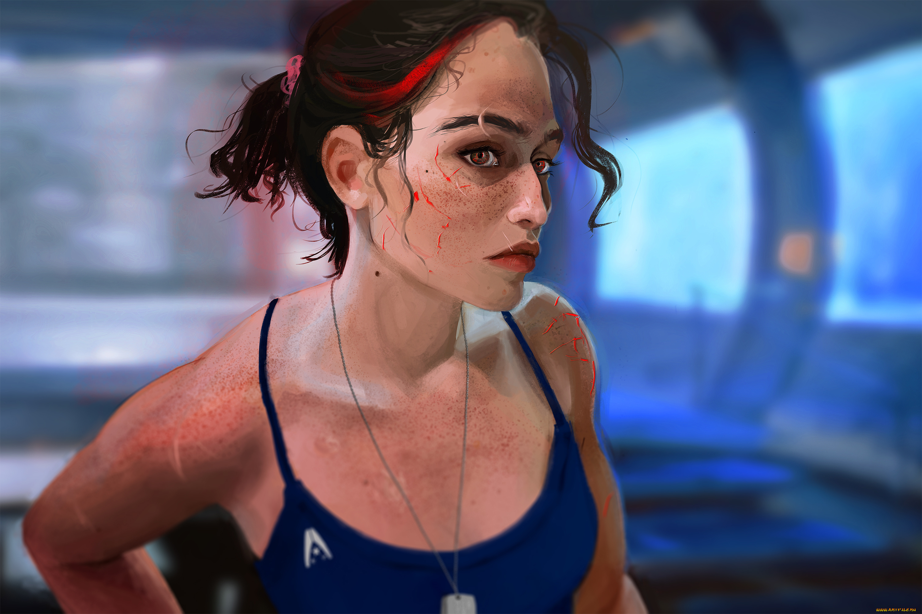 видео, игры, mass, effect, девушка, art, mass, effect, shepard, взгляд, лицо