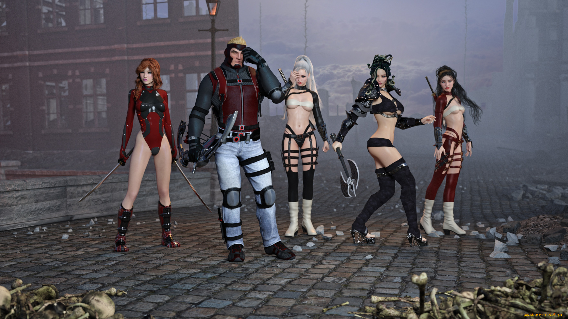 3д, графика, фантазия, , fantasy, оружие, фон, взгляд, девушки