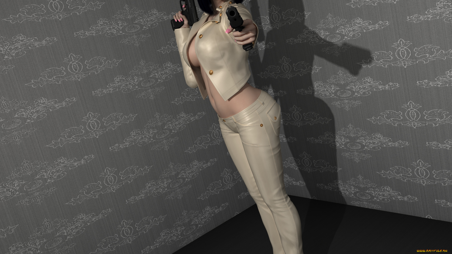 3д, графика, люди, , people, девушка, взгляд, фон, оружие