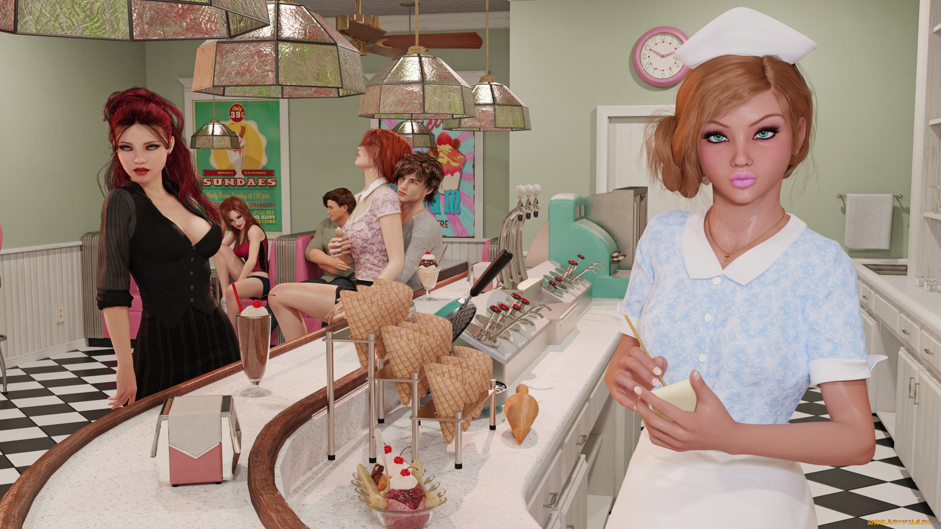 3д, графика, люди, , people, фон, взгляд, девушки