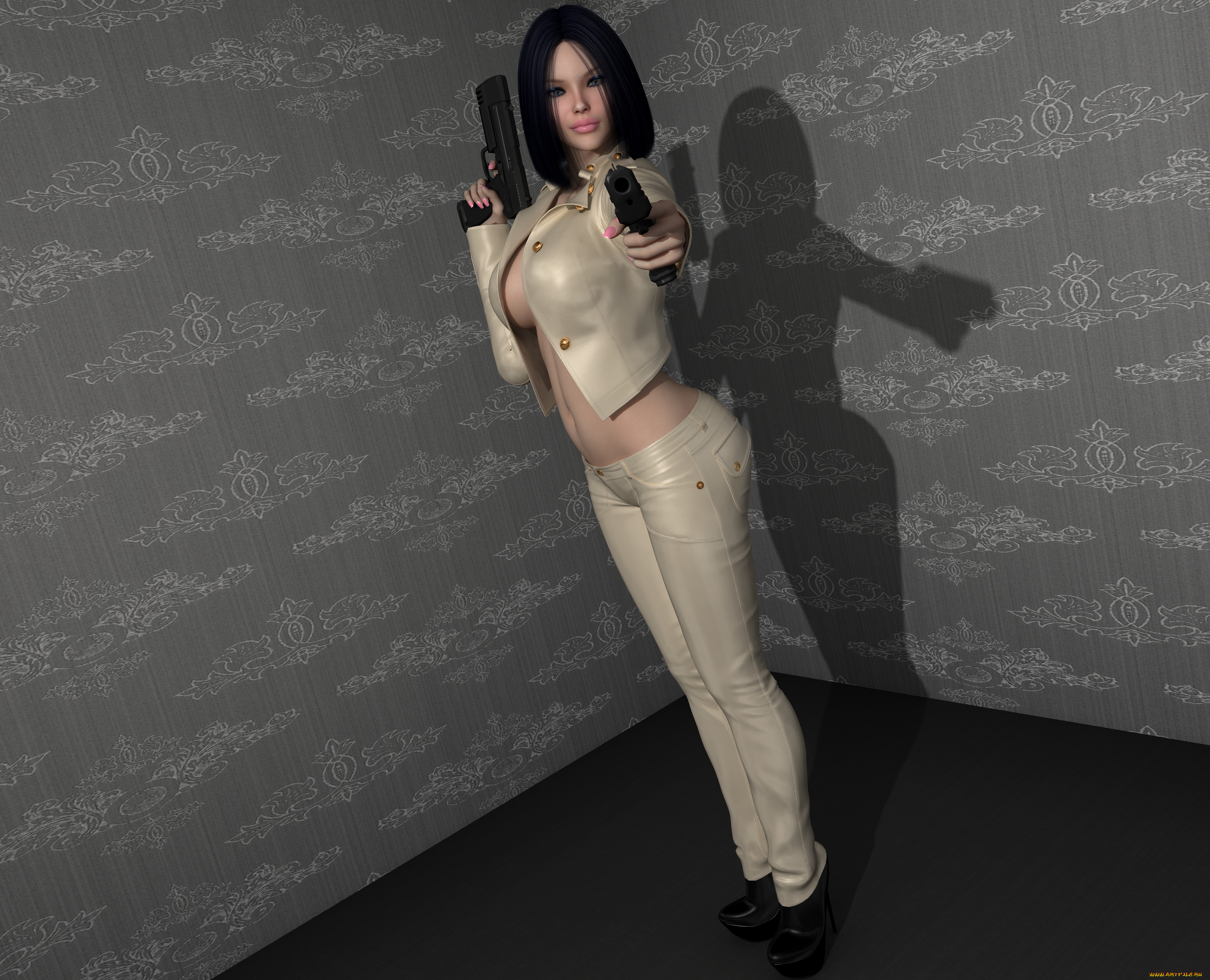 3д, графика, люди, , people, девушка, взгляд, фон, оружие