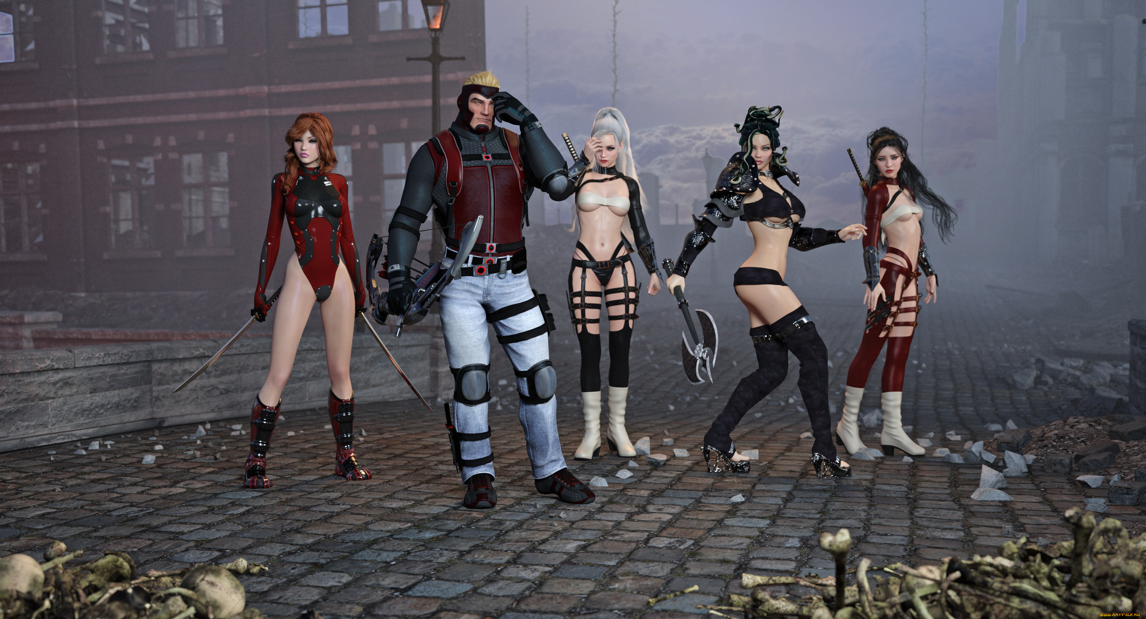 3д, графика, фантазия, , fantasy, оружие, фон, взгляд, девушки