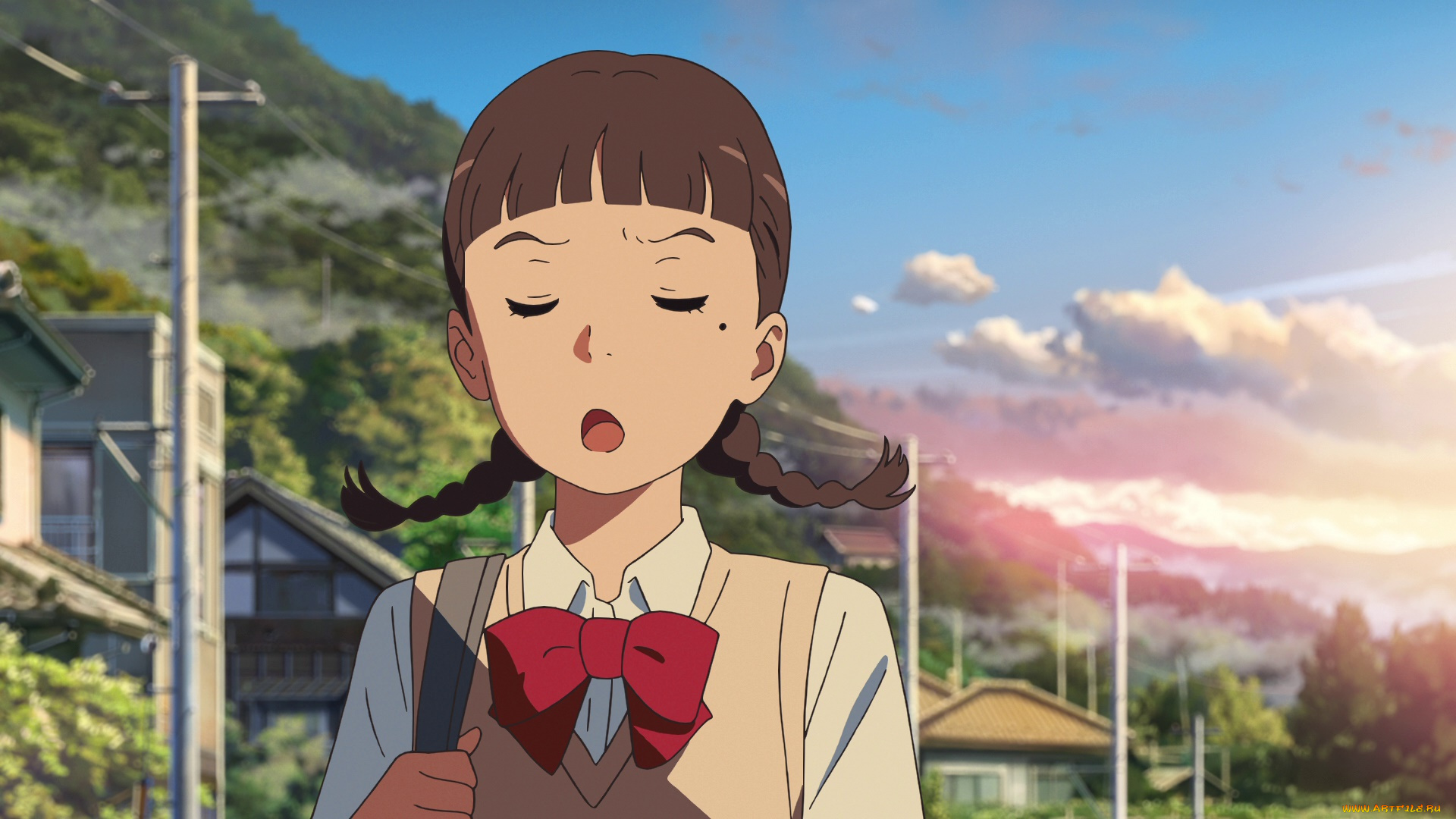 аниме, kimi, no, na, wa, фон, взгляд, девушка