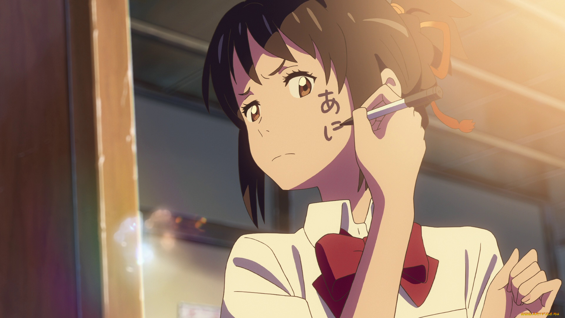 аниме, kimi, no, na, wa, фон, взгляд, девушка