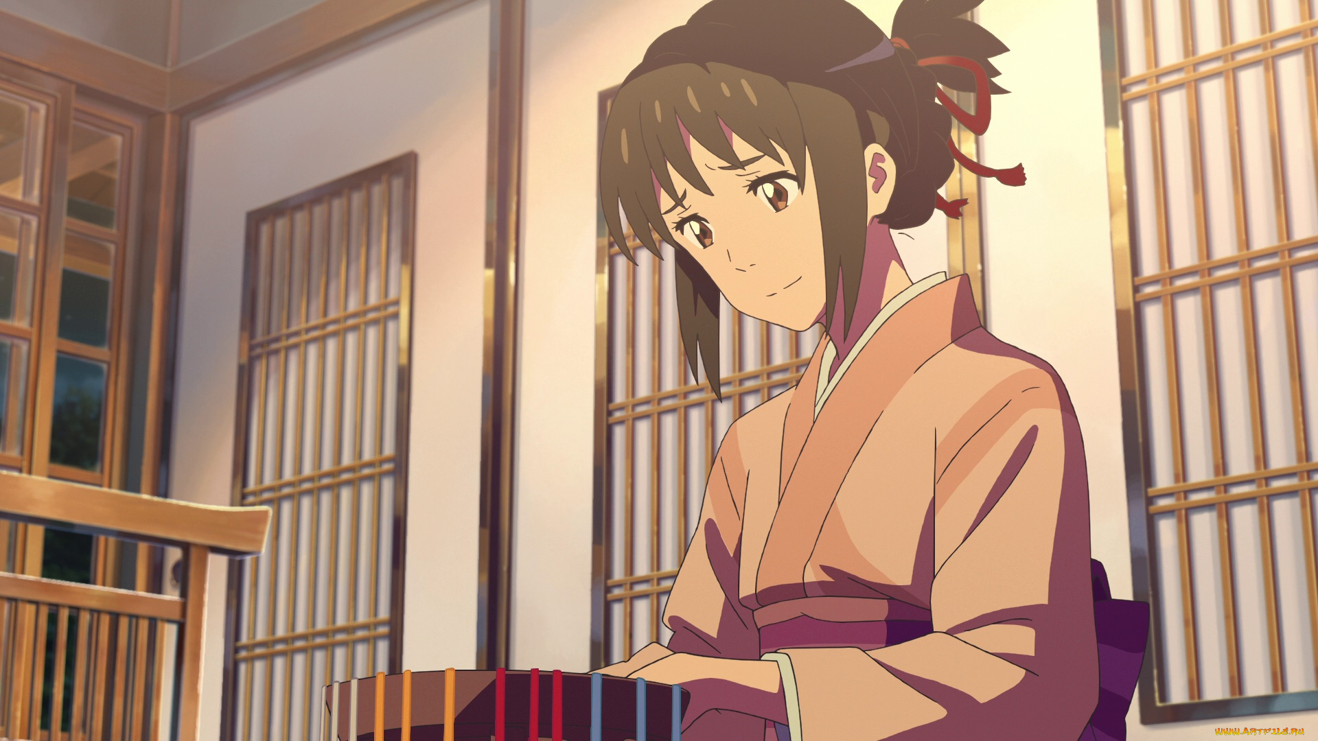 аниме, kimi, no, na, wa, взгляд, девушка, фон