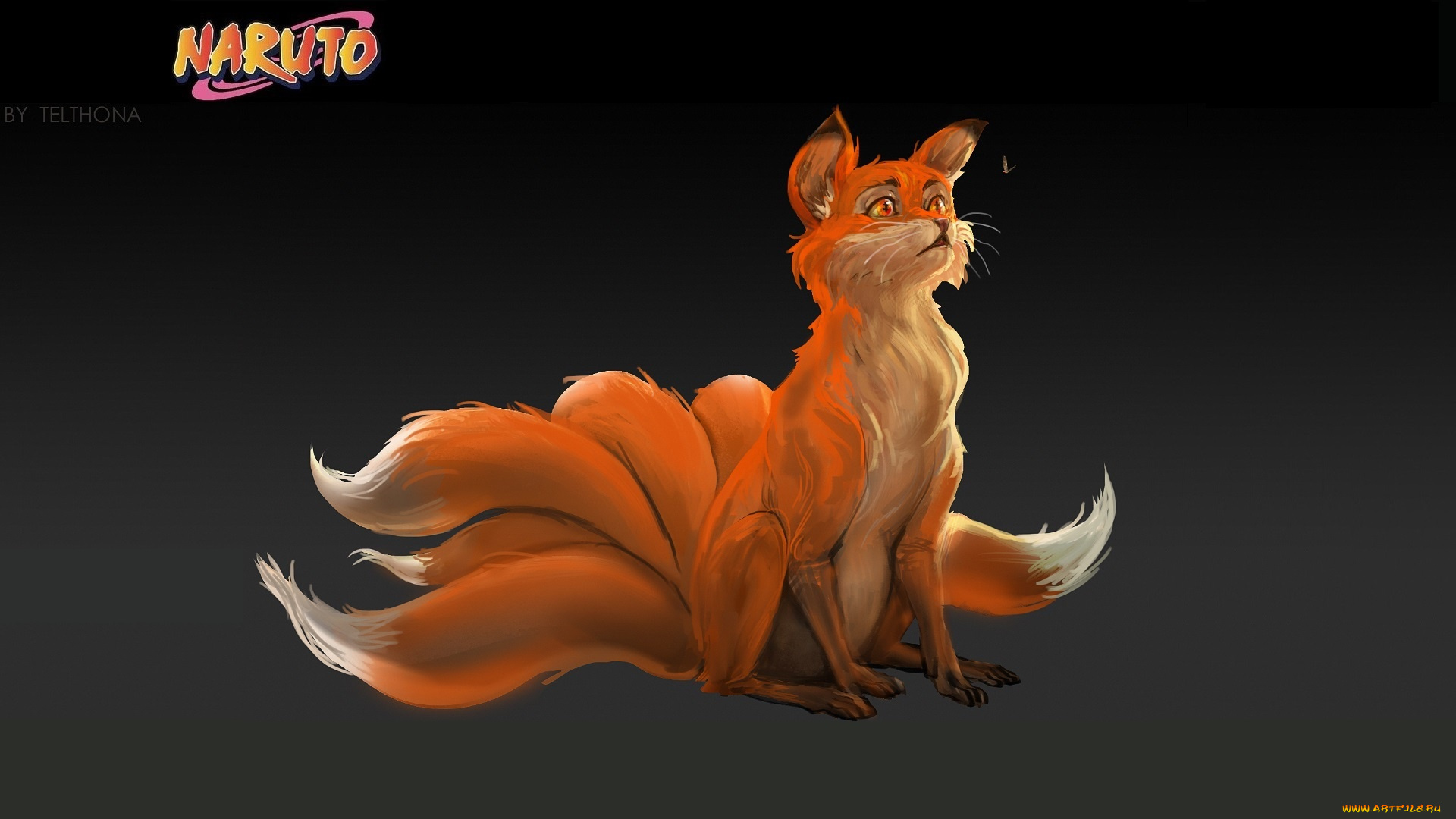 аниме, naruto, наруто, ураганные, хроники, серый, фон, kurama, мотылёк, девятихвостый, лис, art, telthona