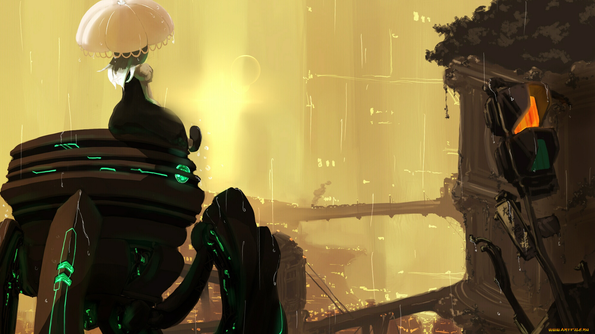 аниме, оружие, , техника, , технологии, стол, пузыри, закат, класс, окна, водоросли, рыбки, под, водой, школьница