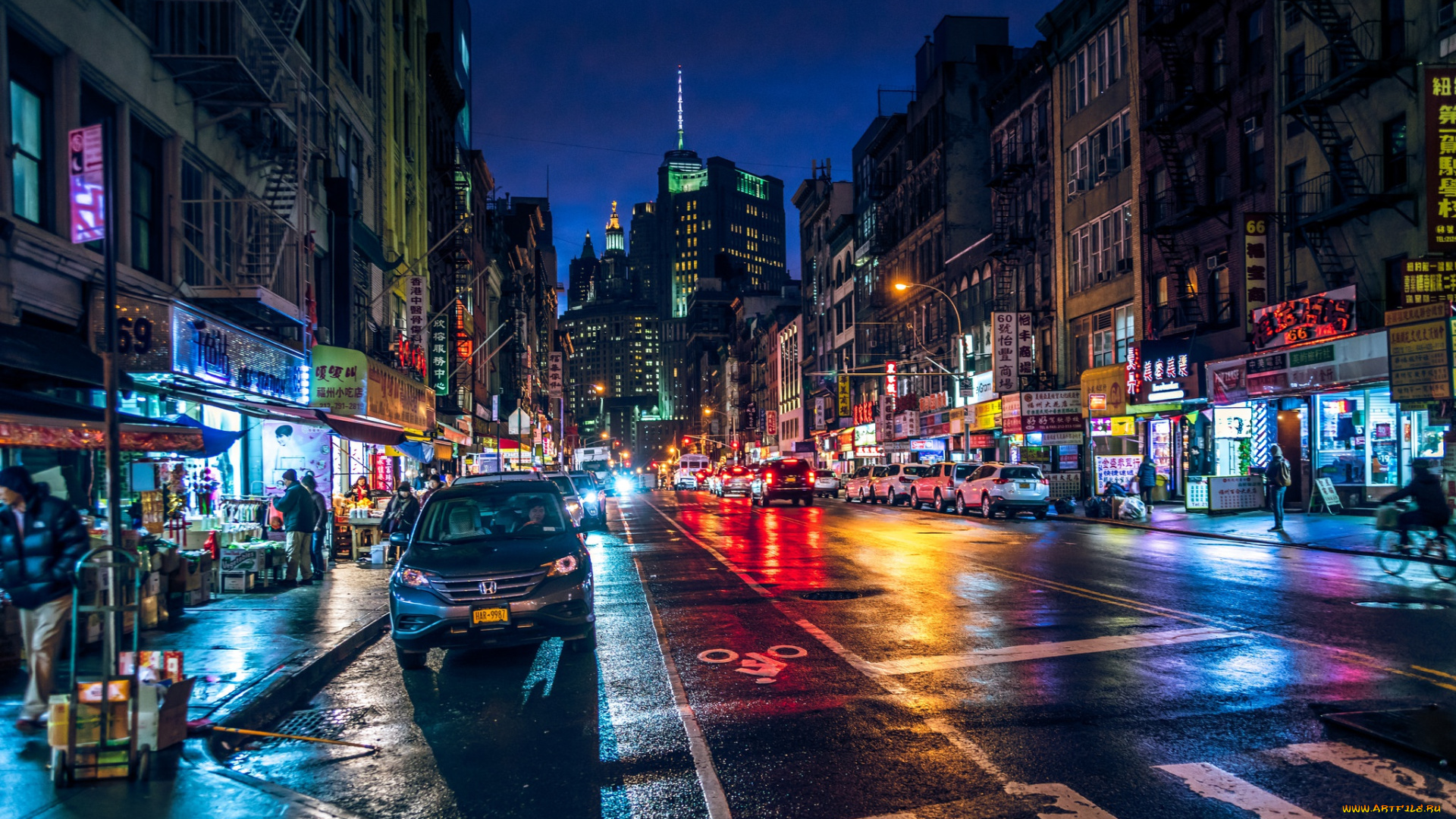 города, нью-йорк, , сша, огни, ночь, чайнатаун, manhatten, new-york, манхеттен, движение, улица, здание, нью-йорк