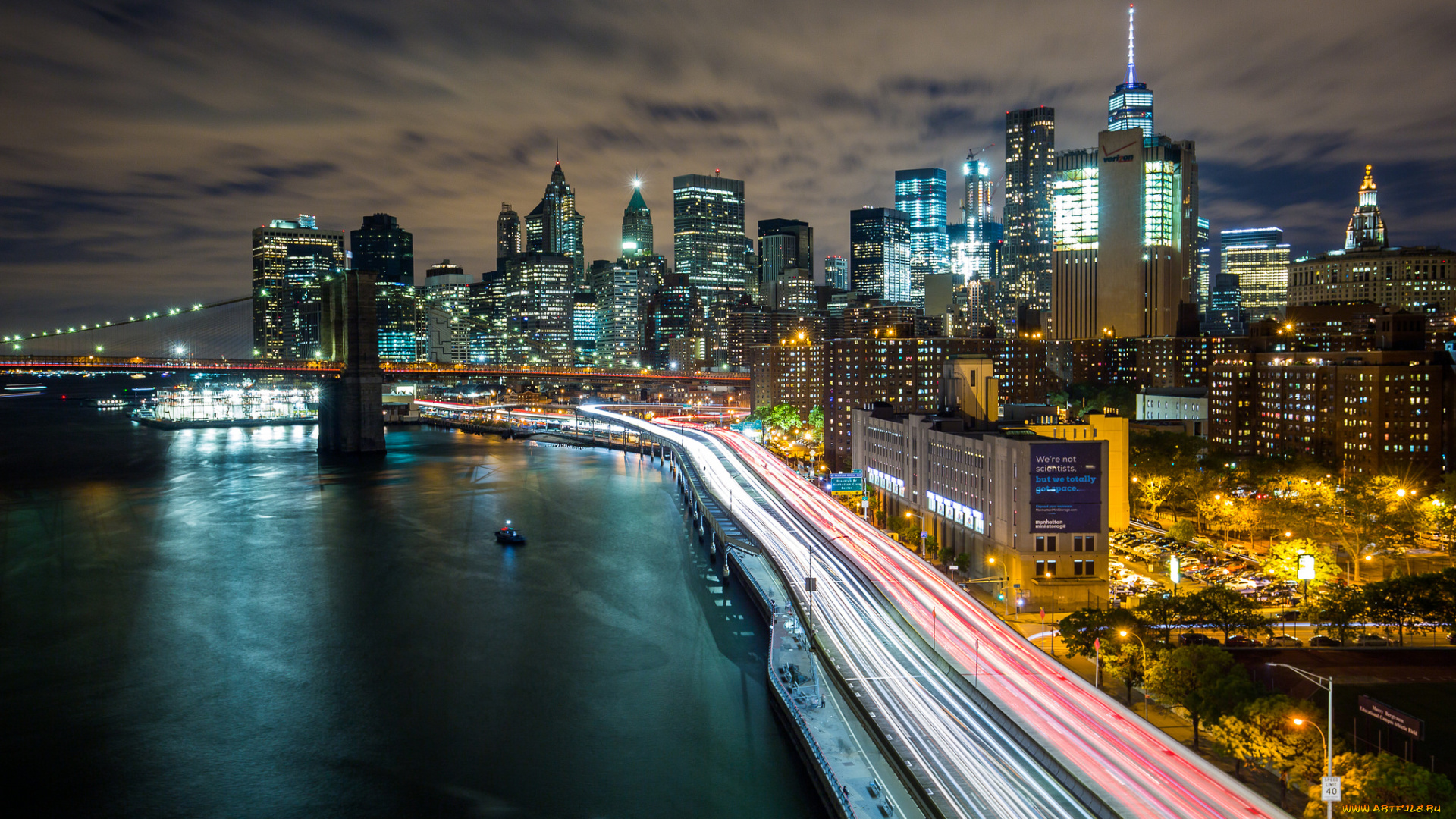 manhattan, города, нью-йорк, , сша, ночь, огни