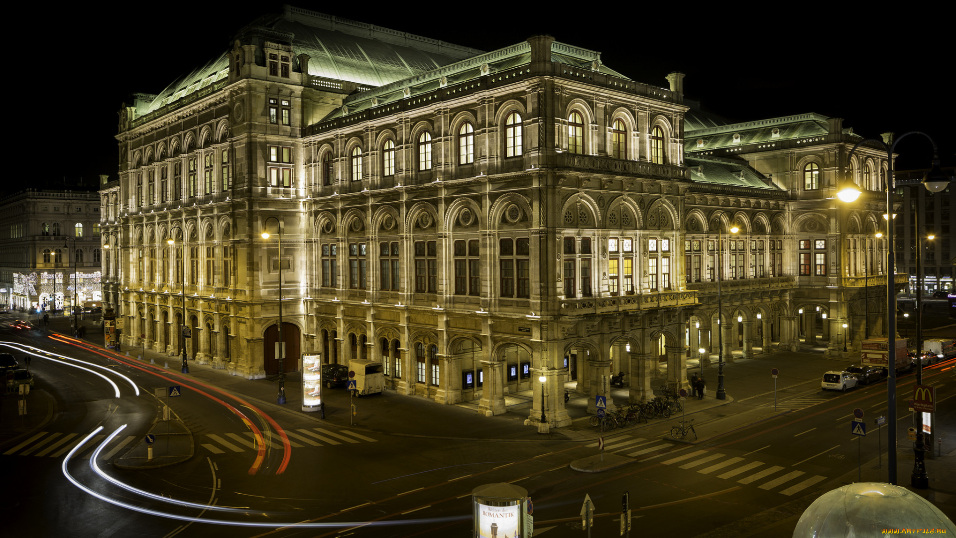 vienna, state, opera, города, вена, , австрия, огни, ночь