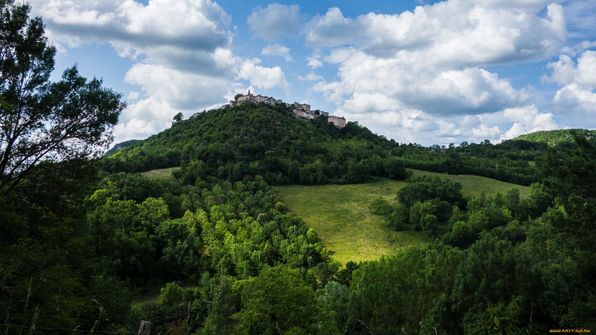 village, de, puycelsi, города, -, пейзажи, холм, обзор