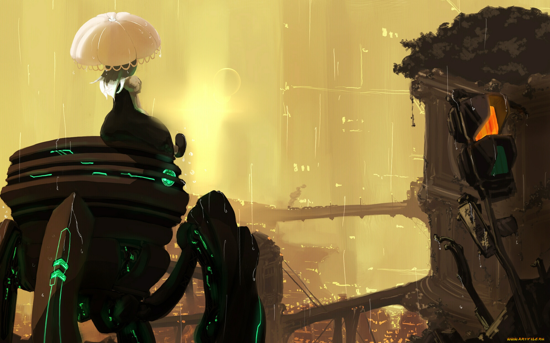 аниме, оружие, , техника, , технологии, стол, пузыри, закат, класс, окна, водоросли, рыбки, под, водой, школьница