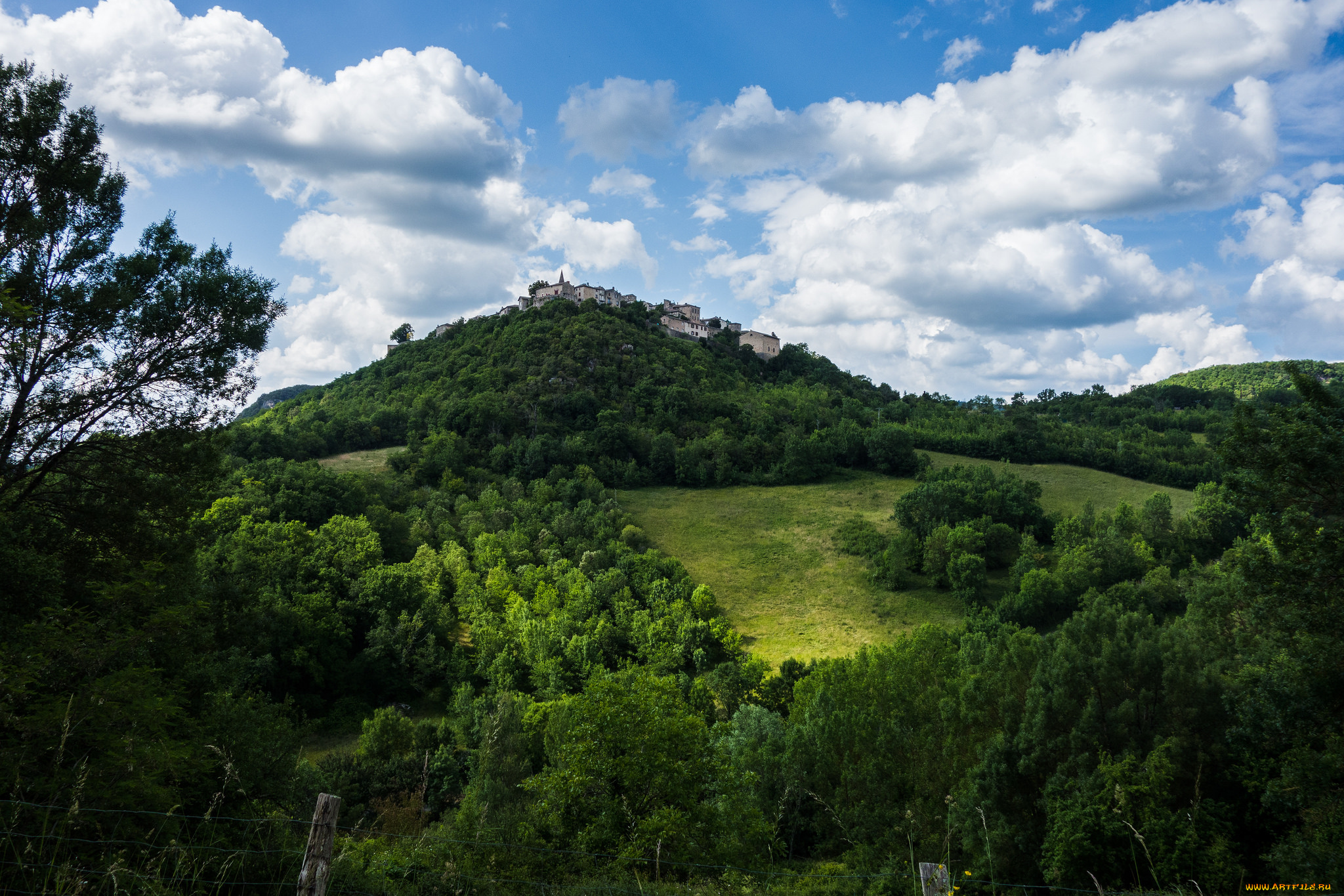 village, de, puycelsi, города, -, пейзажи, холм, обзор