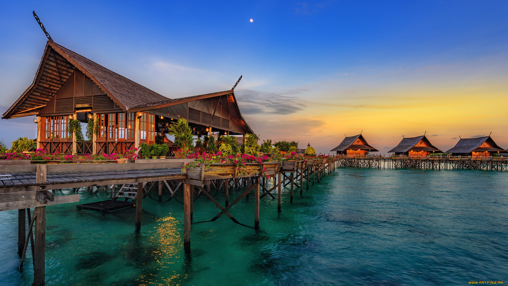 hainan, island, china, города, -, пейзажи, бунгало, остров, хайнань, китай, закат, гостиница, азия