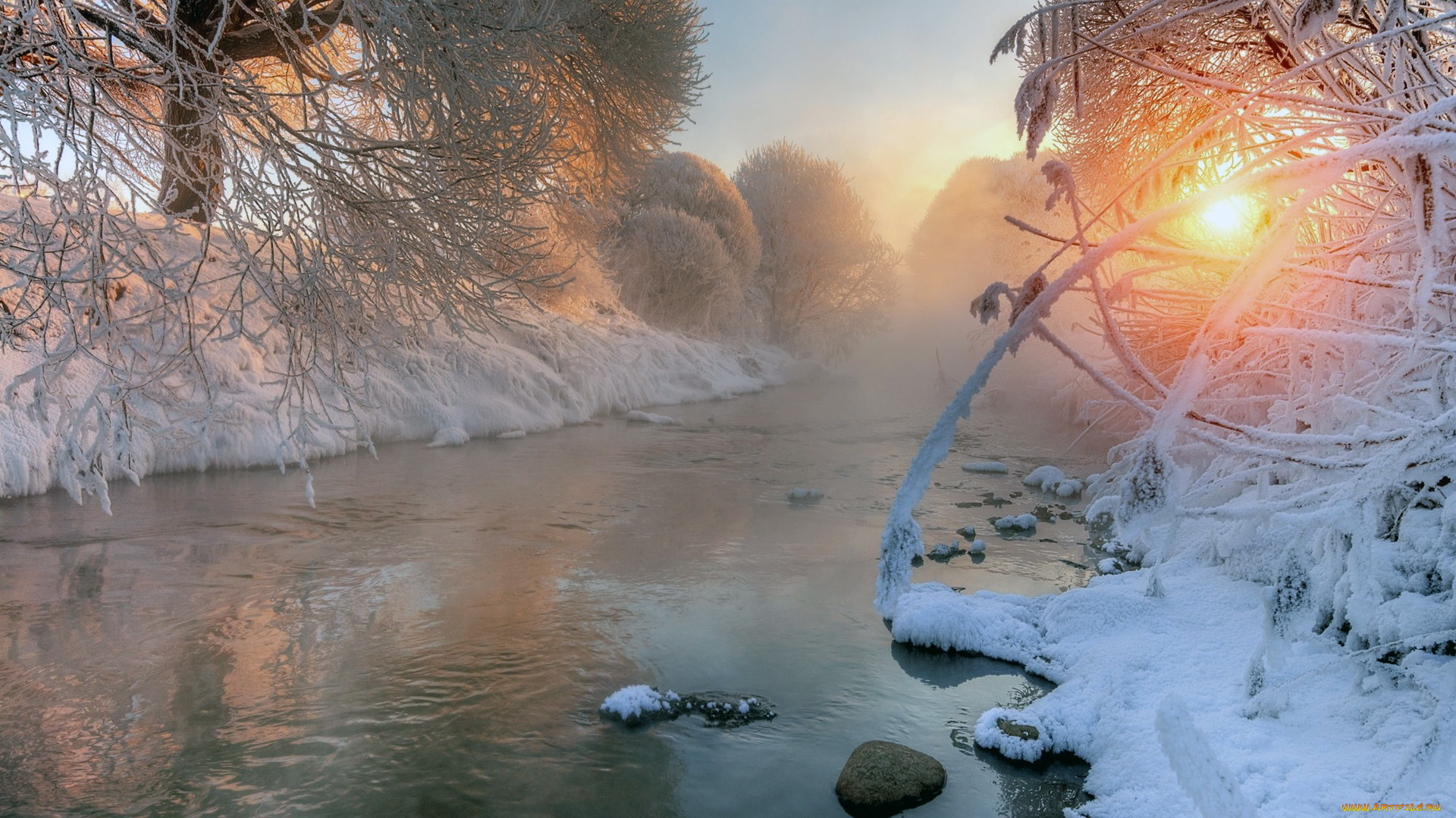 природа, реки, озера, снег, зима